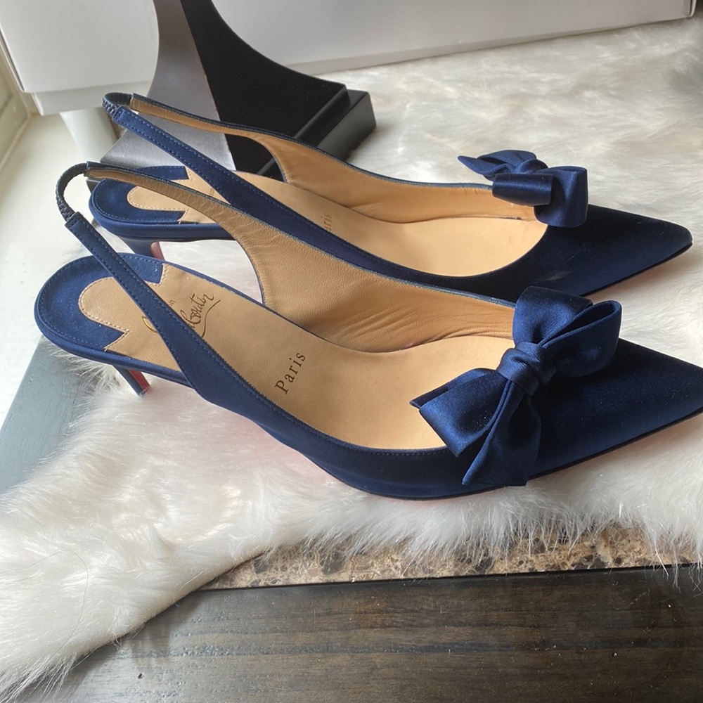 Yasling slingback pump satin blue 70mm christian louboutin